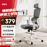 得力（deli）Surfer系列 人体工学电脑椅办公椅 2D头枕+固定扶手+3D腰靠 灰