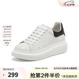 百思图春商场新款牛皮休闲小白鞋松糕厚底女运动板鞋ZWZA3AM4 白黑色（5cm经典款） 39