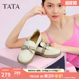 他她（TATA）通勤百搭乐福鞋春季新款方跟小皮鞋女一脚蹬单鞋WCPA1AA5 米白 35