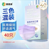 泰恩康一次性灭菌级医用口罩 莫兰迪彩色男女潮流个性口罩医用独立包装 彩虹冰淇淋三色混装40只/盒