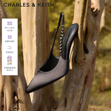 CHARLES&KEITH质感链条尖头高跟凉鞋子女鞋生日礼物送女友CK1-60280377 Black黑色 38 (245)