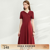 AMII女装2026法式赫本风气质黑色连衣裙女新款V领a字裙修身 酒红 XL (170)