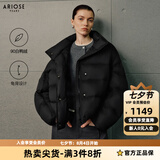 艾诺丝雅诗【商场同款】冬季新款白鸭绒立领下摆抽绳羽绒服女41030098 黑色 M