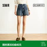 森马（Semir）森柔|牛仔裤女夏季做旧半松紧腰短裤复古潮流直筒裤103325122001