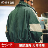 马登工装美式复古运动夹克可拆卸双拉链短款上衣拼接字母外套男潮 绿色 /阿登纳绿 2XL