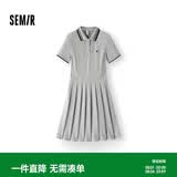 森马（Semir）连衣裙女夏季撞色polo领短裙字母运动风学院风百褶裙101325114051
