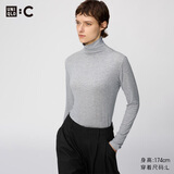 优衣库HEATTECH EXTRA WARM混纺高领T恤/长袖女装9%羊绒478954 485825/03灰色 L