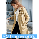 betu百图女装中长款风衣女双排扣大衣新款英伦风长外套JD2101T34 卡其色 XS