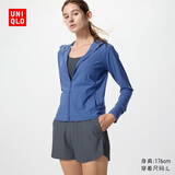 优衣库AIRism高弹力防紫外线拉链连帽开衫女装实测UPF100+483281 66 蓝色 L