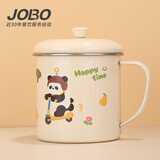 巨博（JOBO）316L不锈钢儿童水杯口杯350ml搪瓷杯幼儿园米色熊猫带盖马克杯
