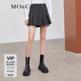 MO&Co.立体压褶短裤裙裤A字短裤短裙休闲裤高腰半身裙摩安珂 炭黑花灰色-第2批 S 160