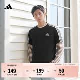 adidas纯棉休闲百搭三条纹针织运动圆领短袖T恤上衣男夏阿迪达斯 黑色/白   S