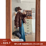 茵曼2025冬季女装新款羊羔毛领牛角扣厚羽绒服保暖短款面包服外套 深咖色 S 158-162cm/100-110斤