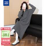 唐狮（TonLion）2025秋冬女翻领拉链宽松长袖连衣裙