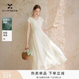 香影白色v领短袖连衣裙女2026夏季新款法式气质收腰裙莱赛尔裙子 米白 S 85-95斤/裙长109.5CM