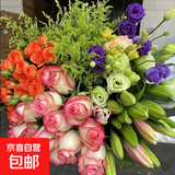 AB级混搭玫瑰花束云南基地直发鲜花组合七夕节送闺蜜女朋友礼物 玫瑰10枝百合9朵多头玫3枝桔梗200g草1束