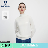 Navigare意大利小帆船女士高领针织衫秋冬款休闲内搭毛衣百搭修身打底衫女 光透白 M 码