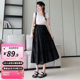 婧麒（JOYNCLEON）孕妇半身裙春夏2025新款白色蛋糕裙孕期穿搭显瘦A字长裙宽松气质 黑色 L