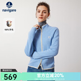 Navigare意大利小帆船羊毛衫女士秋冬季半高领弹力休闲毛衣通勤针织开衫女 邦迪蓝/白 XL
