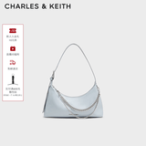 CHARLES&KEITH柔软拉链式褶皱单肩包腋下包包女包生日礼物CK2-40782472 Sea Salt Blue海盐蓝色 S