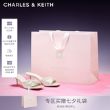 CHARLES&KEITH方头蝴蝶结褶皱细跟拖鞋凉鞋生日七夕礼物送女友CK1-60280476 粉白色Chalk 37 （235）