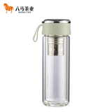 八马茶业 茶具 高硼硅双层玻璃杯 磁吸茶仓 茶水分离杯 320ml 薄荷绿
