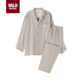 MUJI男式无侧缝双层纱织睡衣家居服长袖睡衣套装 烟熏棕色条纹6A M