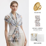 玛丽亚·古琦中秋节礼物妈妈100%真丝丝巾女进口桑蚕丝长巾果实的色彩丝扣套装