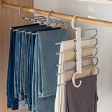 凤全可折叠不锈钢多功能裤架抽拉伸缩架多层衣柜裤子衣架家用无痕衣挂 【防滑升级款】灰色5层