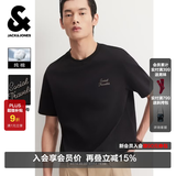 杰克·琼斯（JACK&JONES）26年男装短袖t恤男夏季新款潮流100%纯棉休闲刺绣纯色半袖T恤男士 E40 黑色 3XL 195