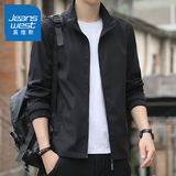 真维斯（Jeanswest）外套男春秋季新款夹克男士立领修身休闲潮流简约男装百搭冬季衣服 黑色+包邮退换 L （推荐120-135斤）