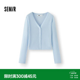 森马（Semir）针织开衫女夏短款修身纯色花边V领正肩衣服叠穿上衣101325106002
