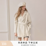 香影同款双面呢羊毛大衣女冬季小个子西装毛呢外套 米白 M 160/84A/95-110斤