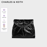 CHARLES&KEITH子母链条大容量流浪包托特包单肩斜挎包女包生日礼物CK2-40671449 【L号】Noir黑银 L