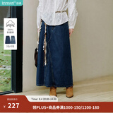 茵曼（INMAN）【100%棉】绣花立领休闲衬衫2026秋季女装新款宽松长袖衬衣上衣 深牛仔蓝半身裙-18438189 M （裤子 27码）