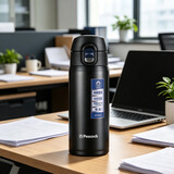 孔雀（Peacock）保温杯316不锈钢大容量杯子一键开启弹盖杯水杯 黑色400ML