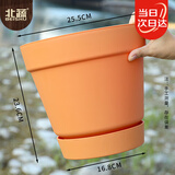 北蔬 花盆带托盘特大简约室外家庭种植 大号仿陶土树脂花盆2个