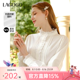 LAGOGO【抗菌抗皱】法式木耳边白衬衫女士拉谷谷26春长袖立领上衣 本白色(V1) M