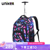 uniker小学生拉杆书包男双肩背包女行李包休闲中学生书包轻便拉杆包 羽毛17017M