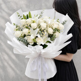 来一客鲜花速递玫瑰百合鲜花送老师女友表白生日礼物全国同城配送 19朵白玫瑰白百合花束