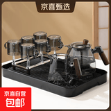 六角壶套组耐热玻璃茶壶套装茶具套组茶具套组耐高温600毫 雅黑六角壶观山公道杯套组