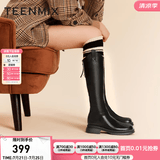 天美意靴子女商场同款时装靴休闲女高筒靴女鞋 黑色（薄绒） 34