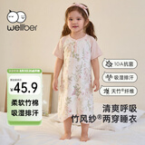威尔贝鲁【吸湿排汗】宝宝睡袋1-3岁婴儿童短袖睡衣夏薄款睡裙樱野兔90cm