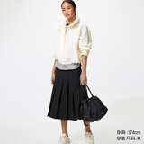 优衣库宽褶中裙女装/半身裙裙子488364 490693 488364/09黑色 M