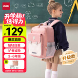得力（deli）小学生护脊书包男女孩大容量减负背包BB161升级款 3-6年级粉色