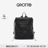 GROTTO个乐黑石双肩包大容量褶皱绵羊皮软皮背包电脑包通勤旅行包 黑石背包L（黑标）