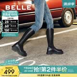 百丽（Belle）显瘦小V靴长筒靴女冬商场款弹力靴A1V1DDG3 黑仙草-微光皮面（绒里） 39 (245mm)