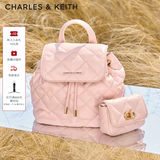 CHARLES&KEITH菱格大容量柔软背包书包双肩包包女包生日礼物送女友CK2-60151400 粉红色Pink S