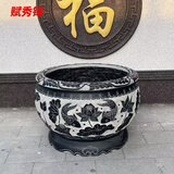 赋秀锦石雕鱼缸花盆门海仿古天然青石大水缸庭院荷花缸户外流水种花石缸 荷花鱼款【天然青石 整石雕刻】 肚直径80厘米高60厘米【 】
