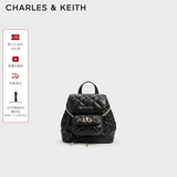 CHARLES&KEITH菱格大容量柔软背包书包双肩包包女包生日礼物送女友CK2-60151400 Black黑色 S